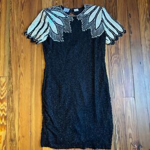 V I N T A G E 80s Stenay hand beaded silk party dress sheath Retro Stenay Trendy